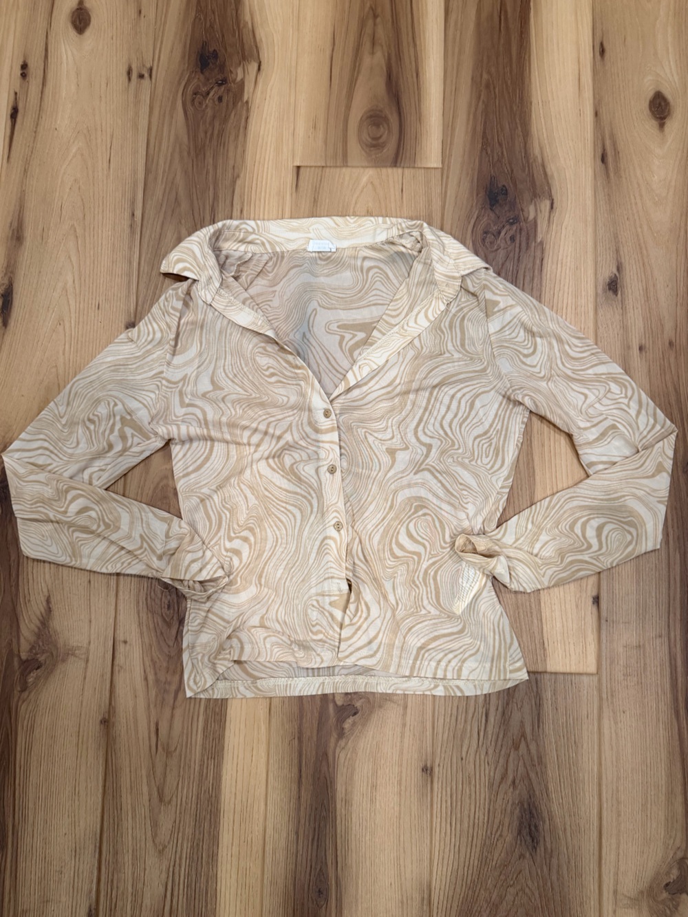 Cotton On Beige Marble-Print Button-Front Shirt
